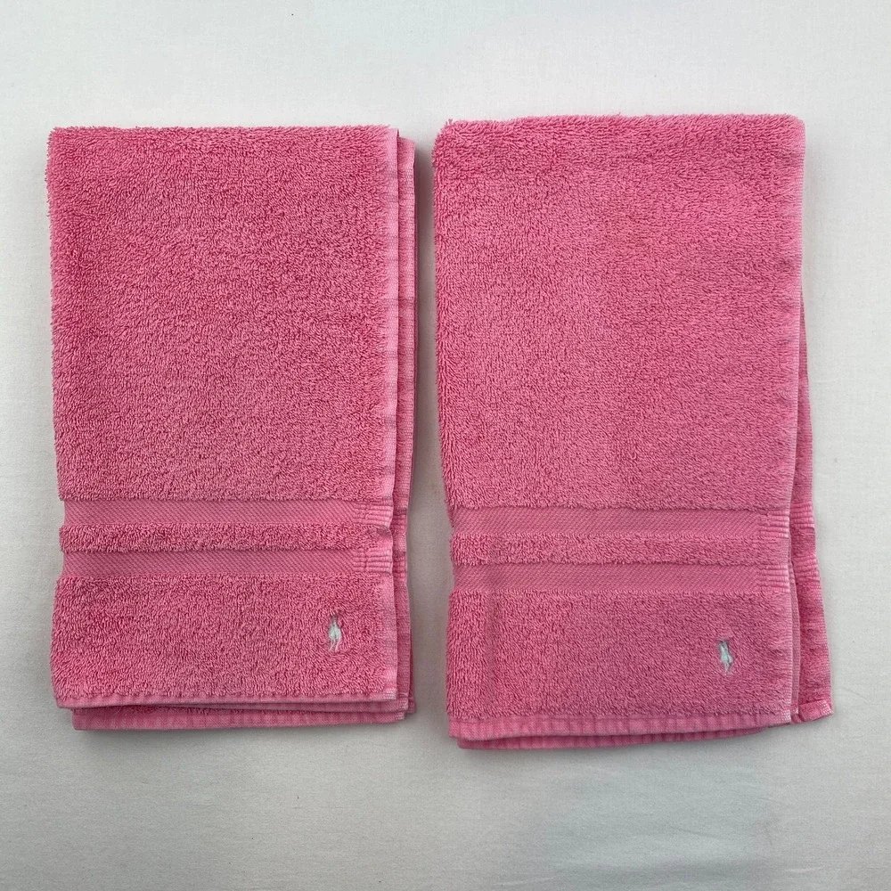 RALPH LAUREN Home Hand Towel Set of 2 Loop Cotton Terry Pink USA 16